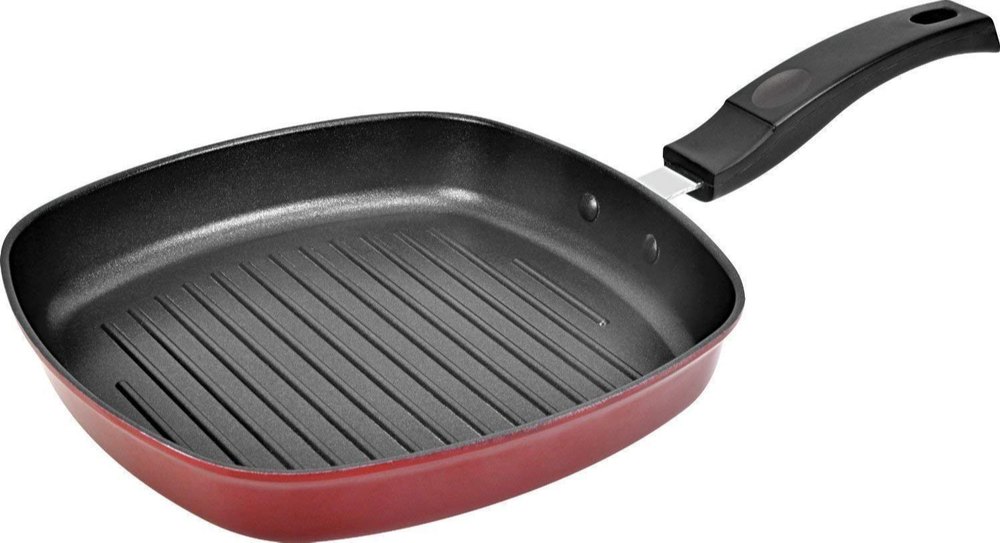 Aluminum Red & Black Nirlon Non Induction Base Grilll Pan, Square, Capacity: 1.2 L