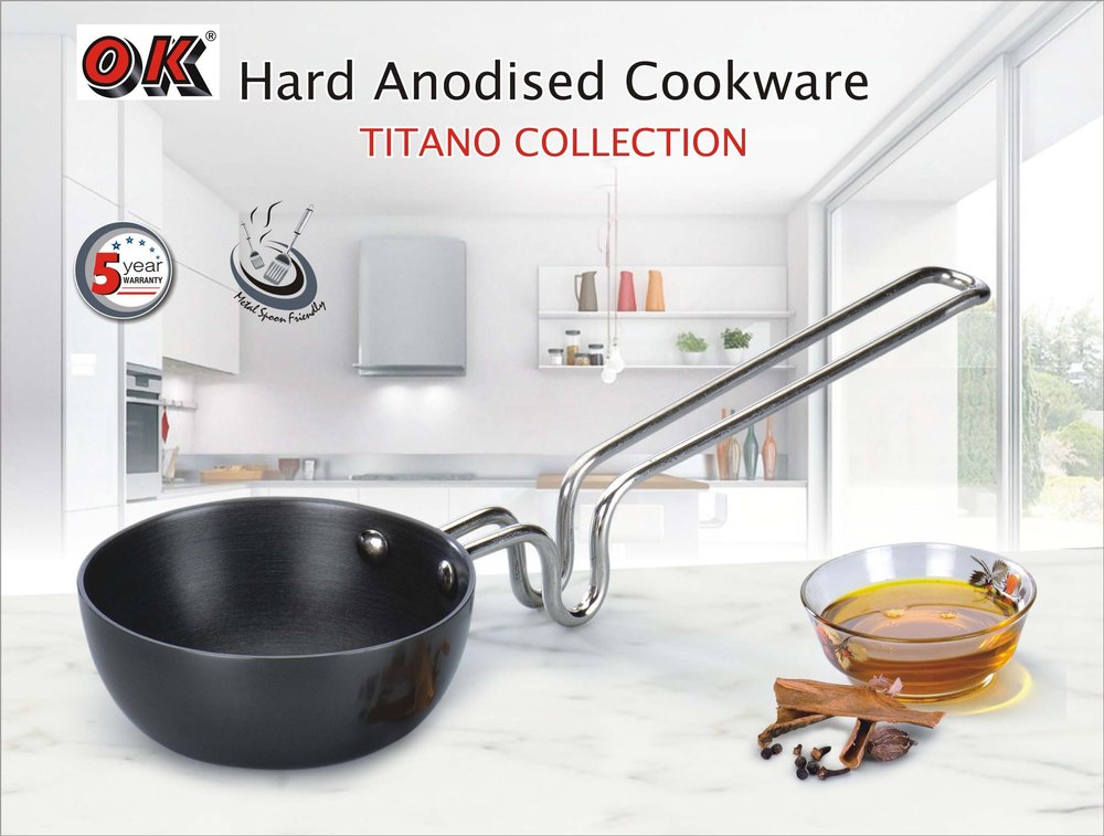 Ok Black Hard Anodized Induction Tadka Pan, For Home