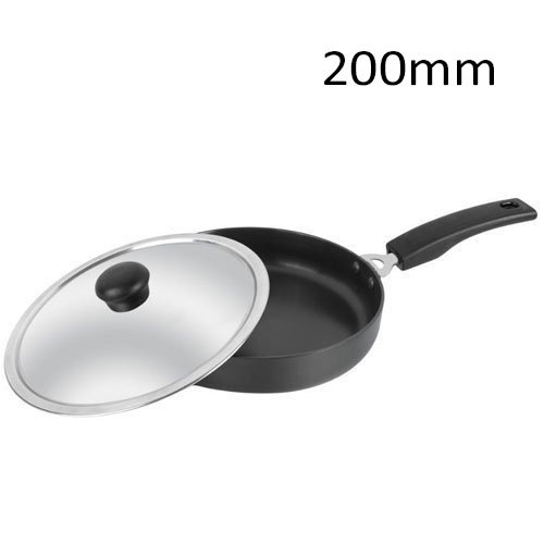 Black 200mm Steel Lid Deep Hard Anodized Fry Pan