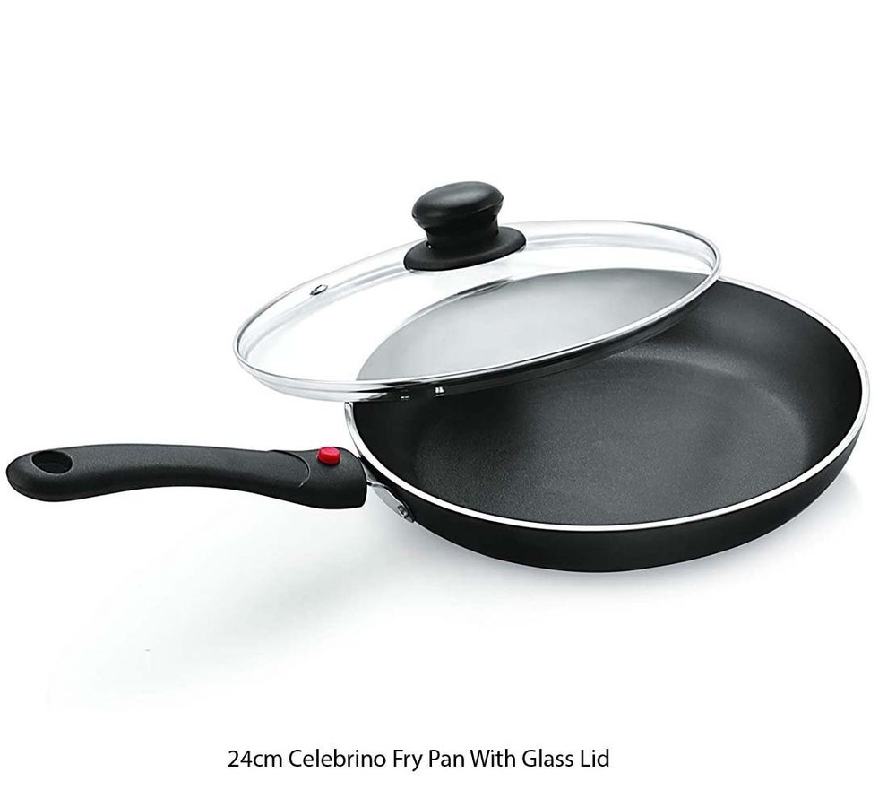 Nirlon Black 24 cm Celebrino Fry Pan With Glass Lid, Round, Capacity: 2.25L
