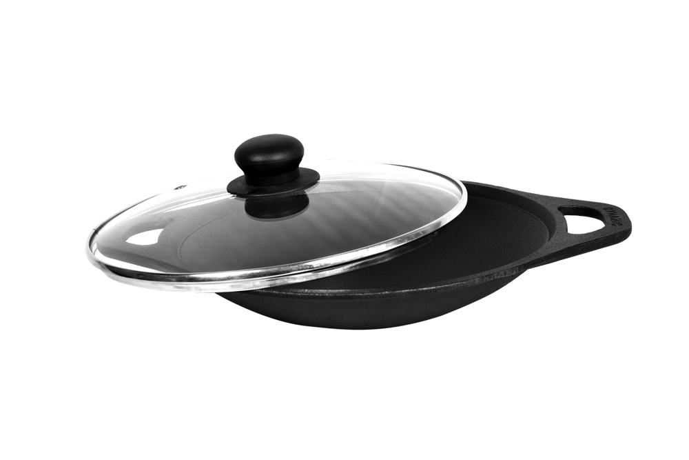 Black Cast Iron Appam Pan With Lid, Capacity: 1.5 L, Size: 10 Inch Diameter