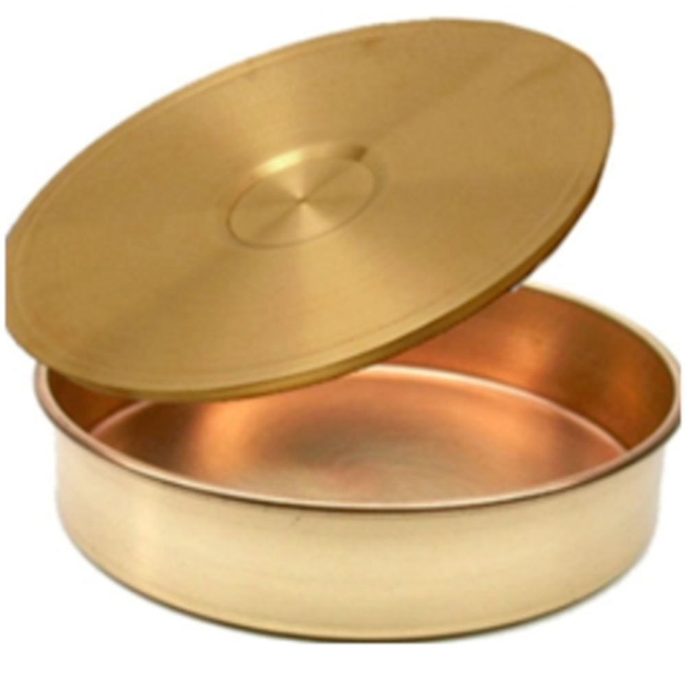 Golden Brass 8 Inch Lid And Pan, Shape: Round, Inside Outside Finish: Polished img
