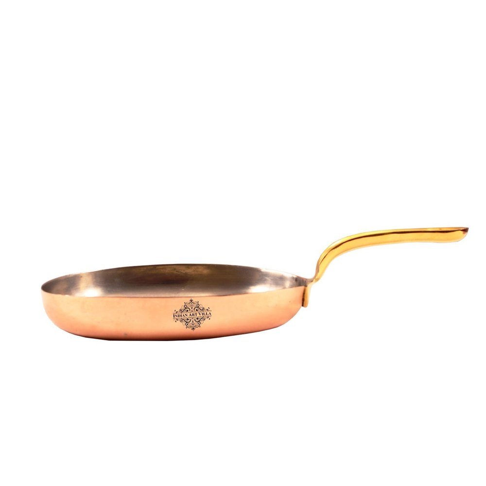 Steel Copper Plain Oval Pan Inside Tin Lining With Brass Handle - 500 ML