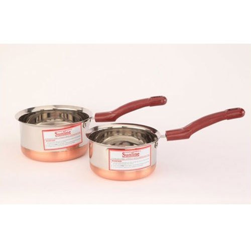 Stainless Steel 2 Pieces Sunline Copper Bottom Patti Sauce Pan, For Kitchen, Size: 9 To 14 Inch