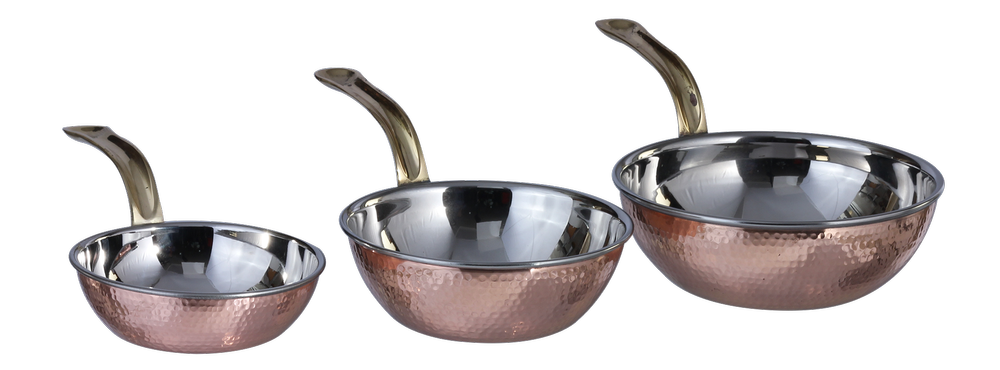 Copper Steel Wok Style Portion Dishes W Brass Handle, For Hotel/Restaurant/Home
