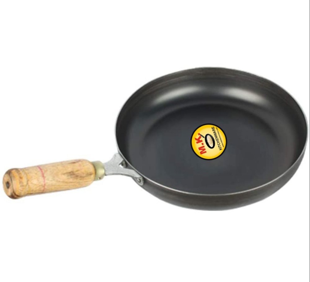 Iron Fry Pan/Flat Base Fry Pan/Tadka Pan/Induction Base Frying Pan With Wooden Handle (hr Material) img