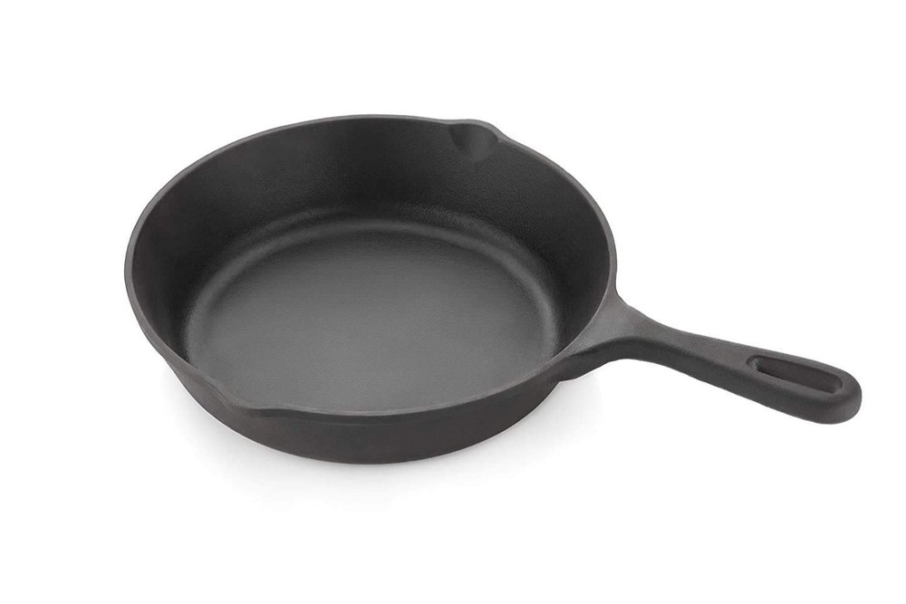 Black Decent Cast Iron Frying Pan With Assist Handle, For Kitchen, Round img