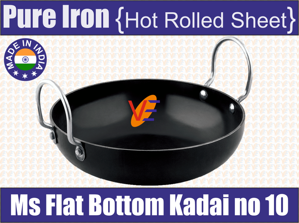 Veer Enterprises Iron MS Flat Bottom Kadai, For Frying, Size: 7 To 14