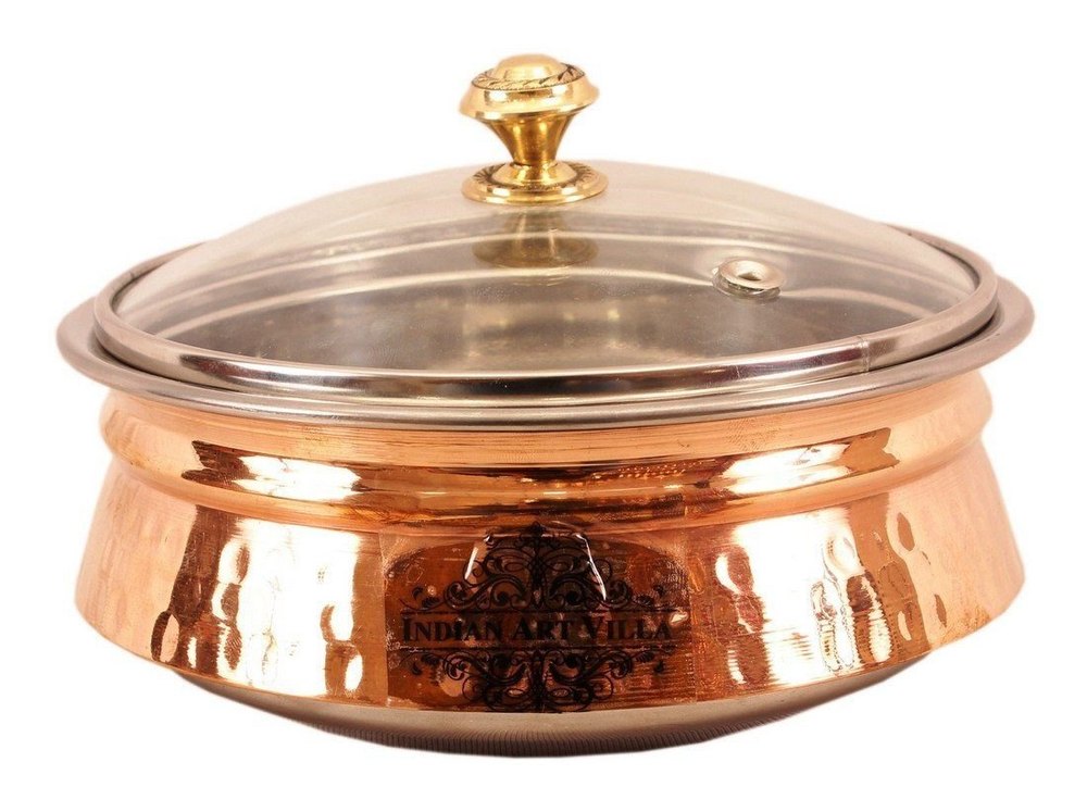 Mr.Copper Copper Steel Brass Maharaja Handi With Glass Lid