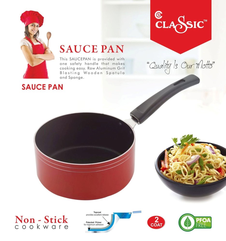 Classic Red 180 Mm Non Stick Sauce Pan, Round, Size: 18cms