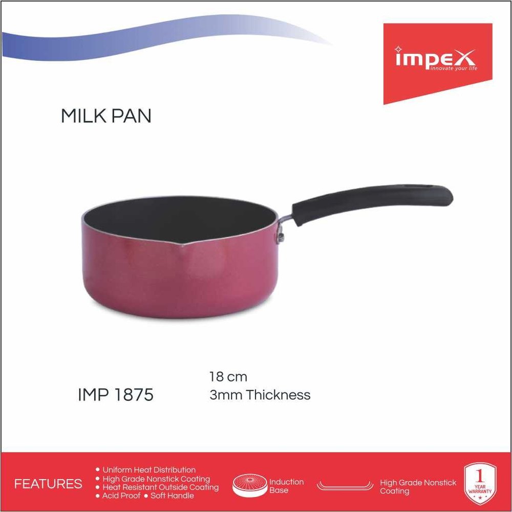 Red Non Stick Milk Pan (Imp 1875), Size: 18 Cm