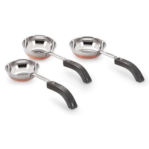 Polished Stainless Steel Copper Tadka Pan Set, Round