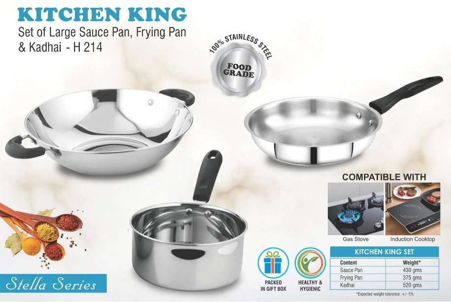 Kitchen King: Set Of Large Sauce Pan, Frying Pan And Kadhai