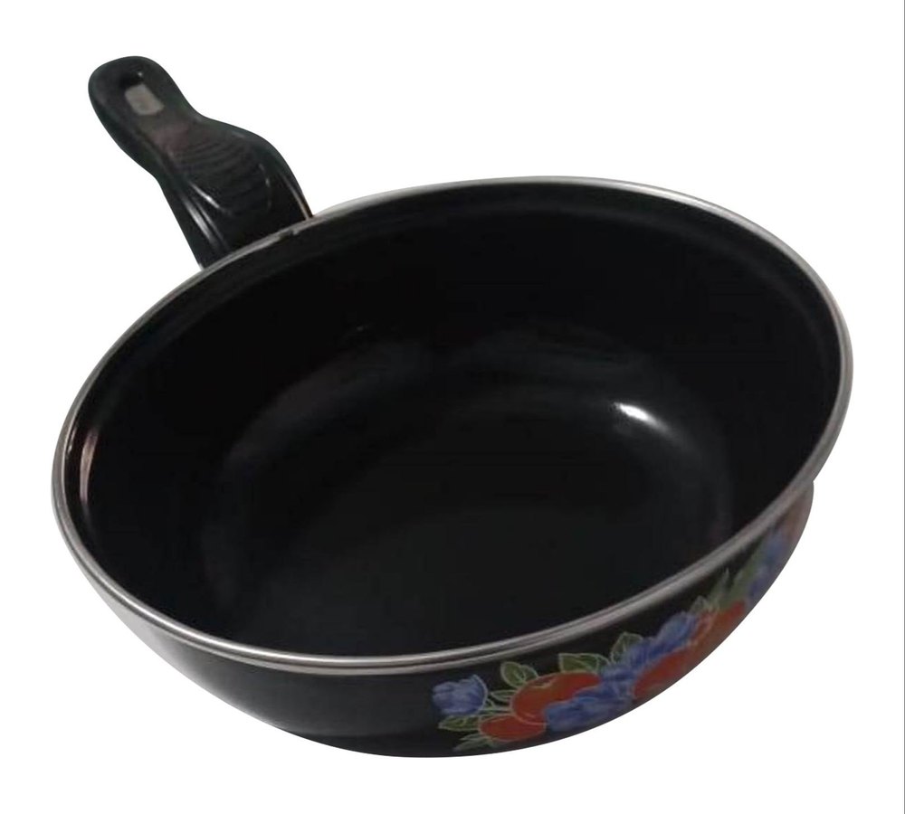 Black Aluminium 1.5 Litre Enamel Cooking Pan, For Home, Round
