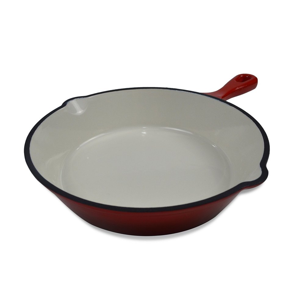Healthy Choices Enameled Red & White 8 Inch Cast Iron Saute Skillet Frying Pan, Round, Capacity: 1.5 Liter