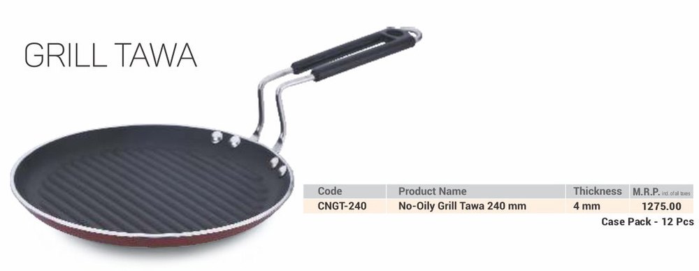 Stainless Steel Black PNB No-oily Grill Tawa for Kitchen Induction Base 240mm, For Commercial