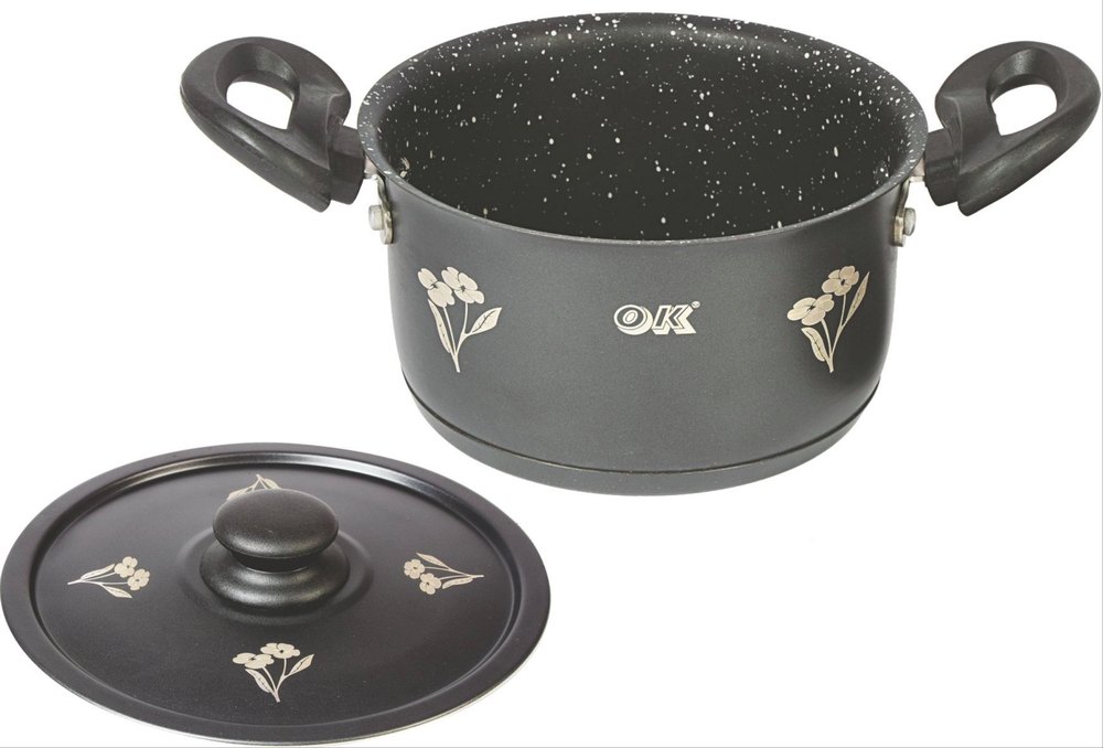 Ok Black Stainless Steel Non Stick Stew Pan With Lid, For Home