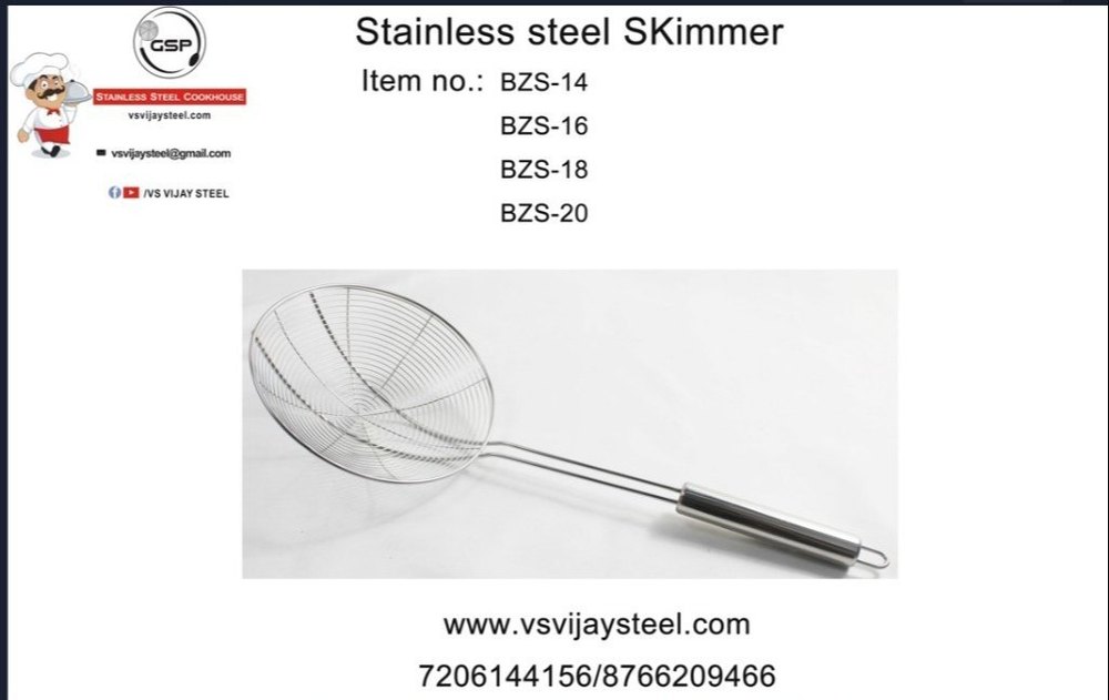 Silver Stainless Steel Double Support Skimmer, For Frying