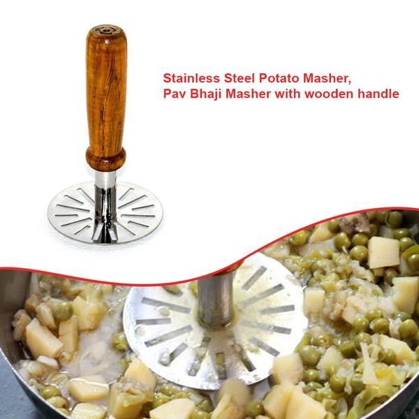 SS With Wooden Stainless Steel Potato Masher, Round