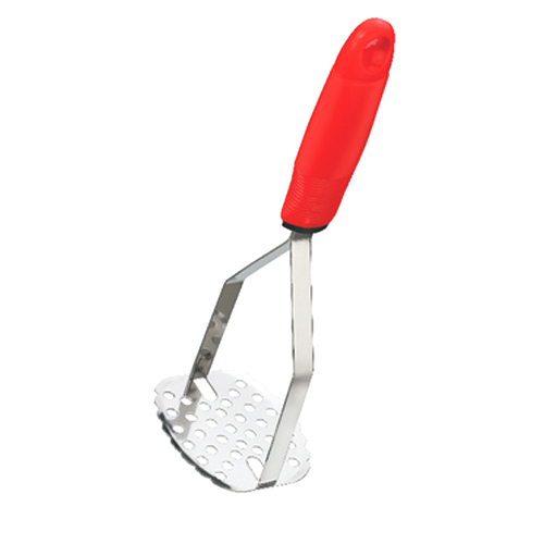 Stainless Steel And Plastic Silver and Red Potato Masher, For Kitchen