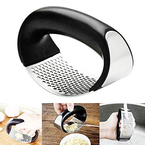 Silver and Black Manual Stainless Steel Garlic Press