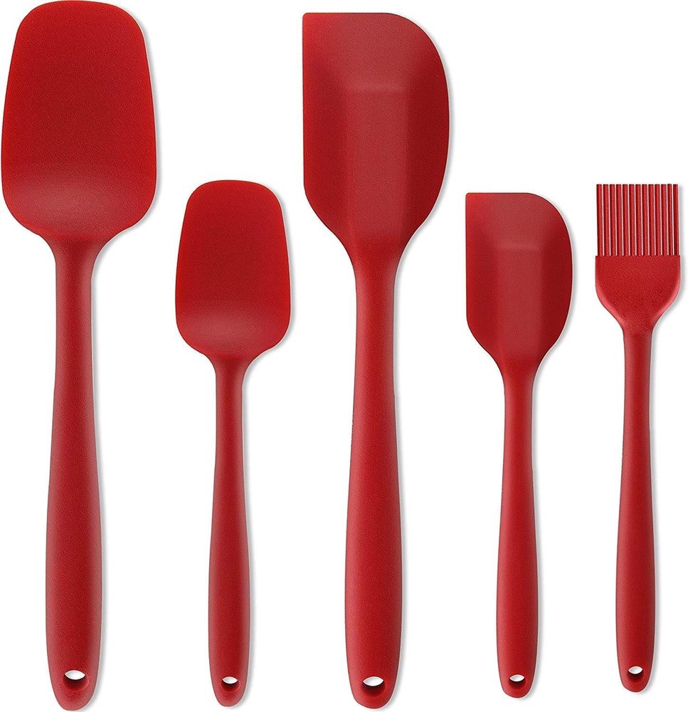 Amara Impex Silicone Spatula Set 5-Pcs Heat-Resistant Baking Spoon Spatula (Red)