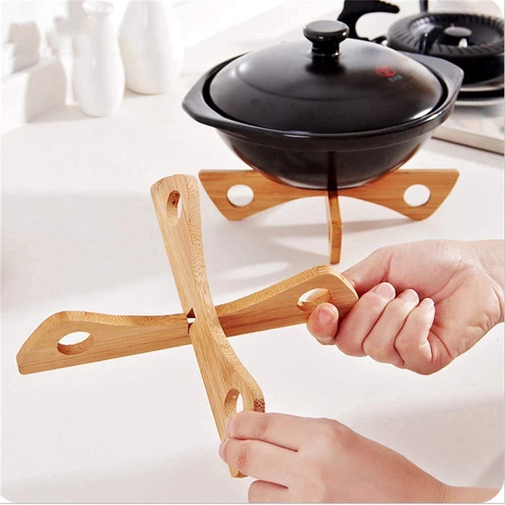 Ble, Non Stick Hot Pot Wooden Bowl Stand , natural Wood, Trivet Platter And Plate Stands img