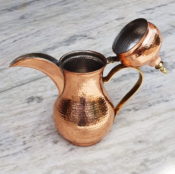 Brown Copper Hammered Tea Pot Set, For Kitchen