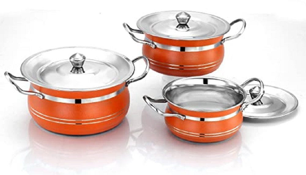 Stainless Steel Cookware Pot with lid - Set of 3, For Kitchen