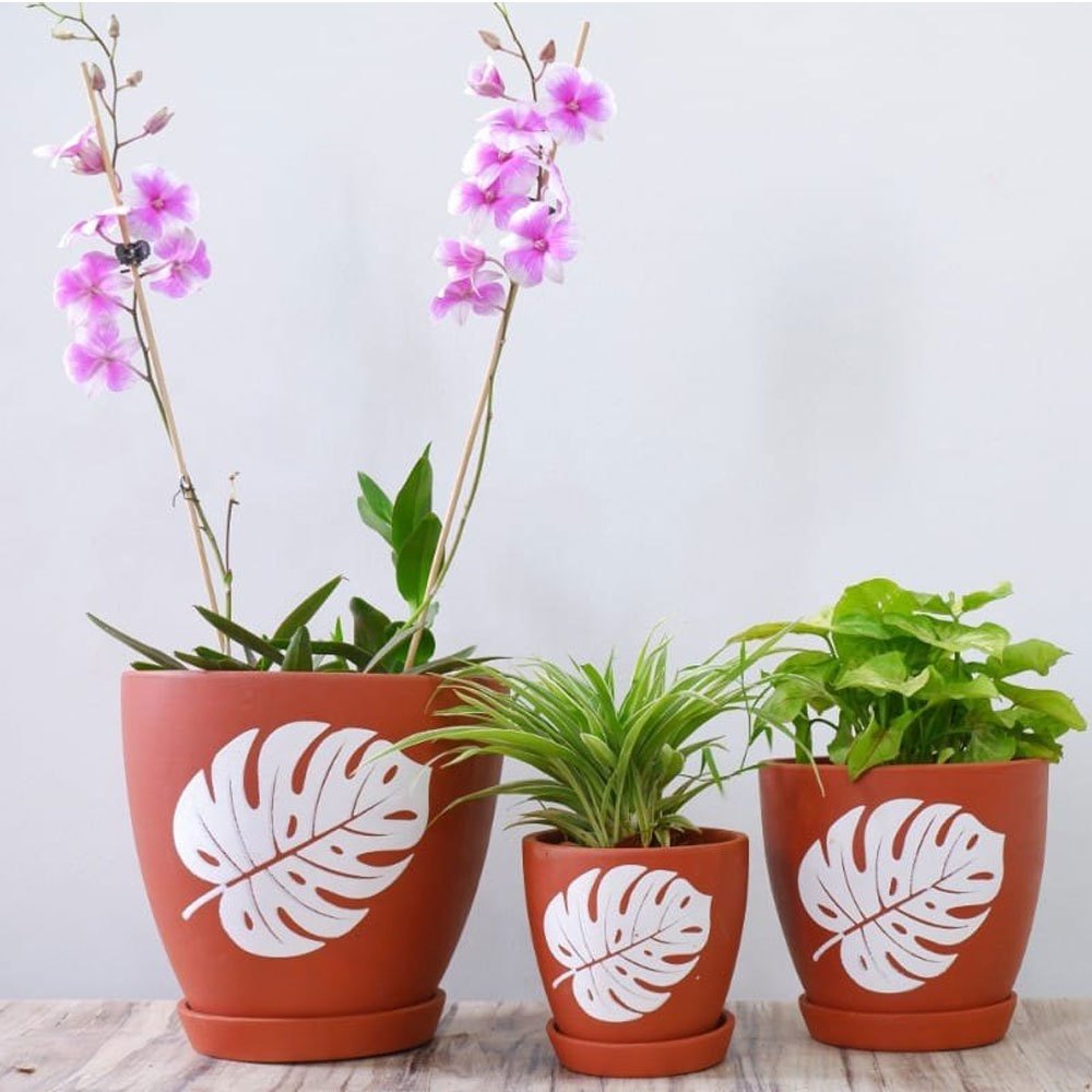 Brown Terracotta Handmade Pot Set, For Indoor Planting
