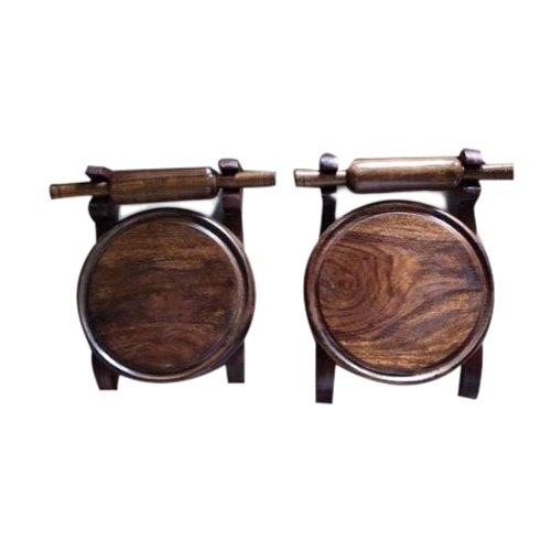 Brown Sheesham Wood Wooden Chakla Belan With Stand, For Home, Size: 14 X 10 Inch