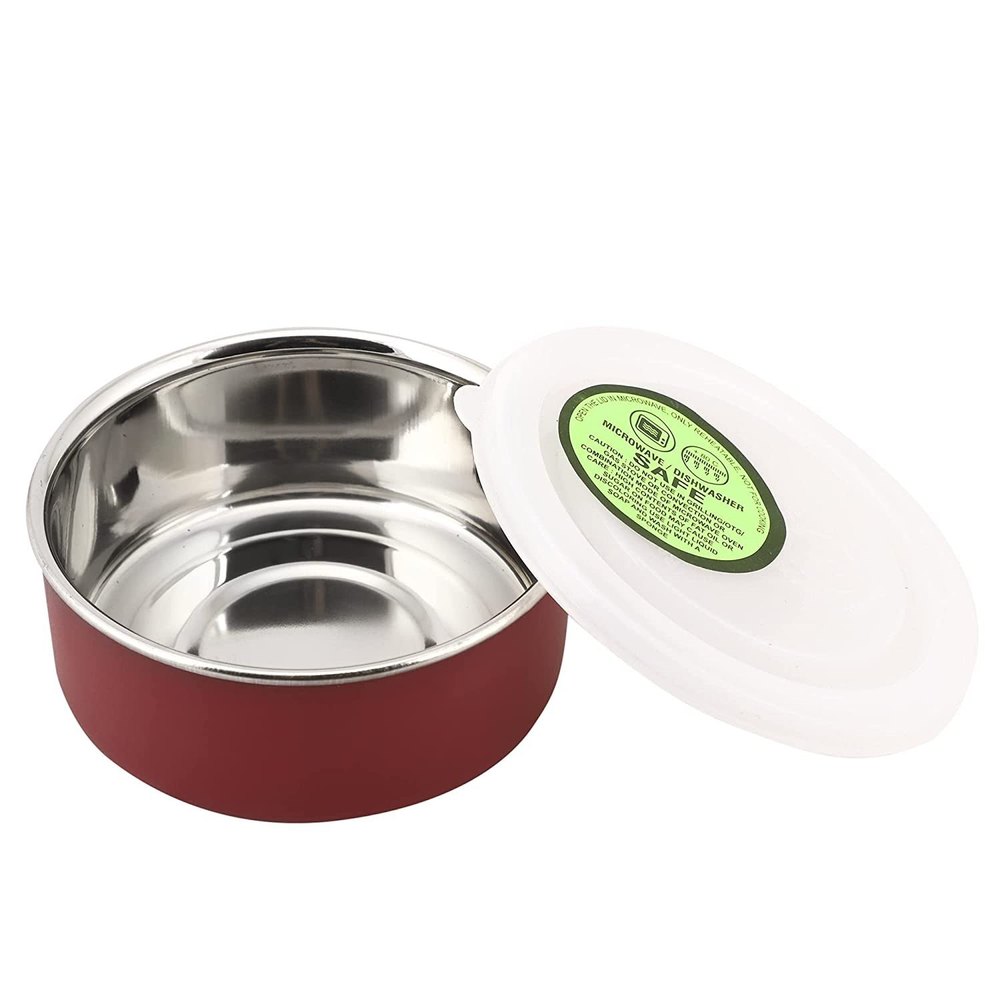 Red Round Anekanrts Diamond Stainless Steel Microwave Safe Bowl 10cm 210ml, For Home