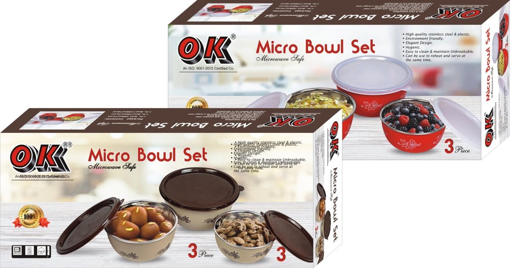 3 PC MICROWAVE Safe Ineer Steel Bowl Set., For Home, Round
