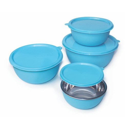 PNP Blue Set of 4 With Colored Lid Flora Microwave Safe Bowls