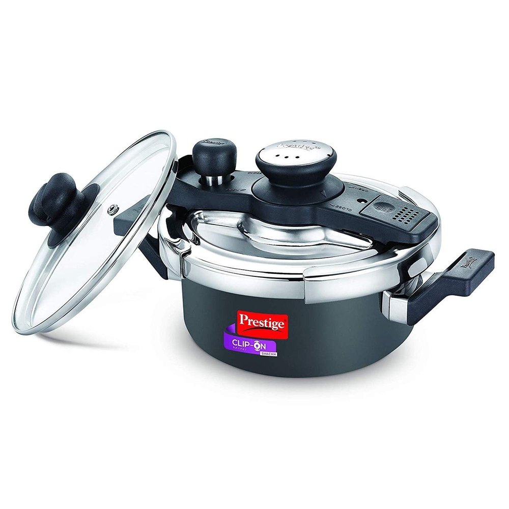 Black And Silver Outer Lid Prestige Clip-on Svachh Hard Anodised Spillage Control Pressure Cooker, For Home, Capacity: 2 L