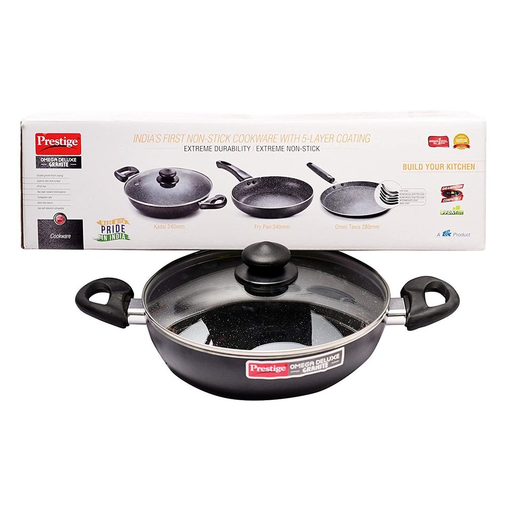 3+1 Aluminium Prestige Granite Induction Base Non Stick Cookware Set, 3 Pieces, For Home, Size: Regular