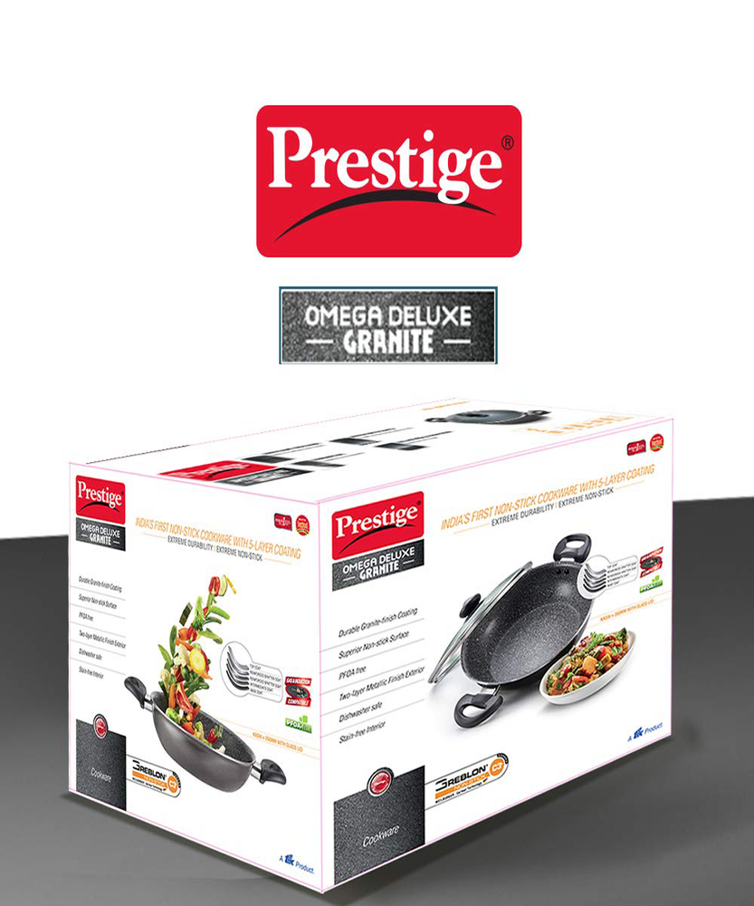 Prestige Aluminium Omega Deluxe Granite Kadai, 260mm Black (3.25 Ltr)