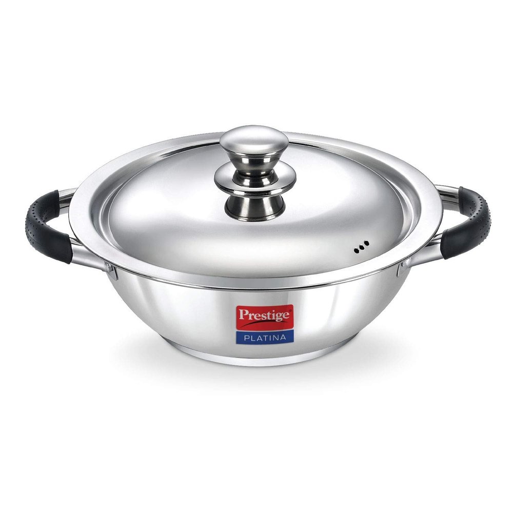 Stainless Steel Mirror Finish Prestige Platina Induction Base Non Stick Kadai, For Kitchen, Size: 240 Mm img