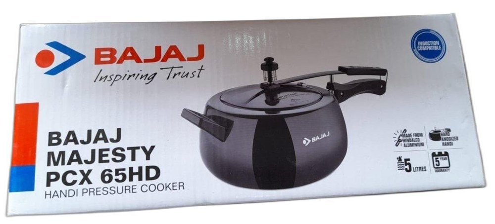 Aluminium Black 5L Bajaj Majesty PCX65HD Anodized Handi Pressure Cooker, For Home