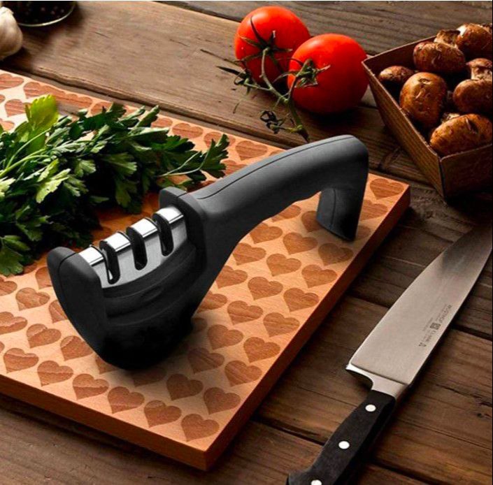 Plastic, Steel Black Knife Sharpener, For Kitchen, Size: Medium