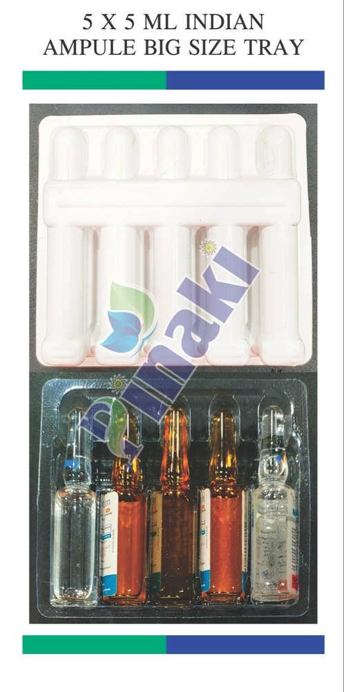 HIPS, PVC AND PET WHITE, TRANSPARENT 5x5ml Rectangle Indian Ampoule Injection Tray, Thickness: 0.55, 0.4