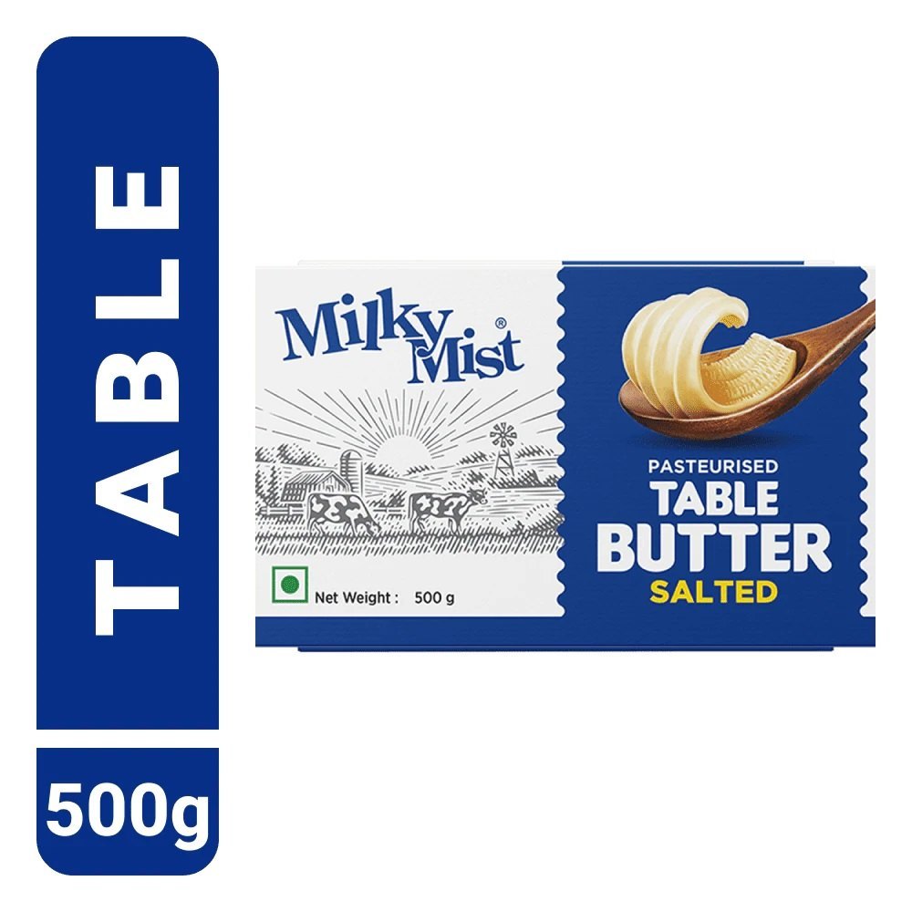 Flavor: Unsalted 500g Milky Mist Pasteurized Table Butter, Packaging Type: Packet, Quantity Per Pack: 500 Grams