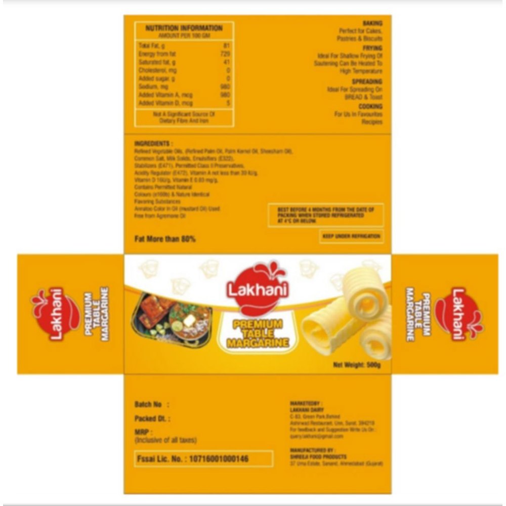 Lakhani Flavor: Salted Table Margarine Butter, Packaging Type: Carton, Packaging Size: 500 Gm