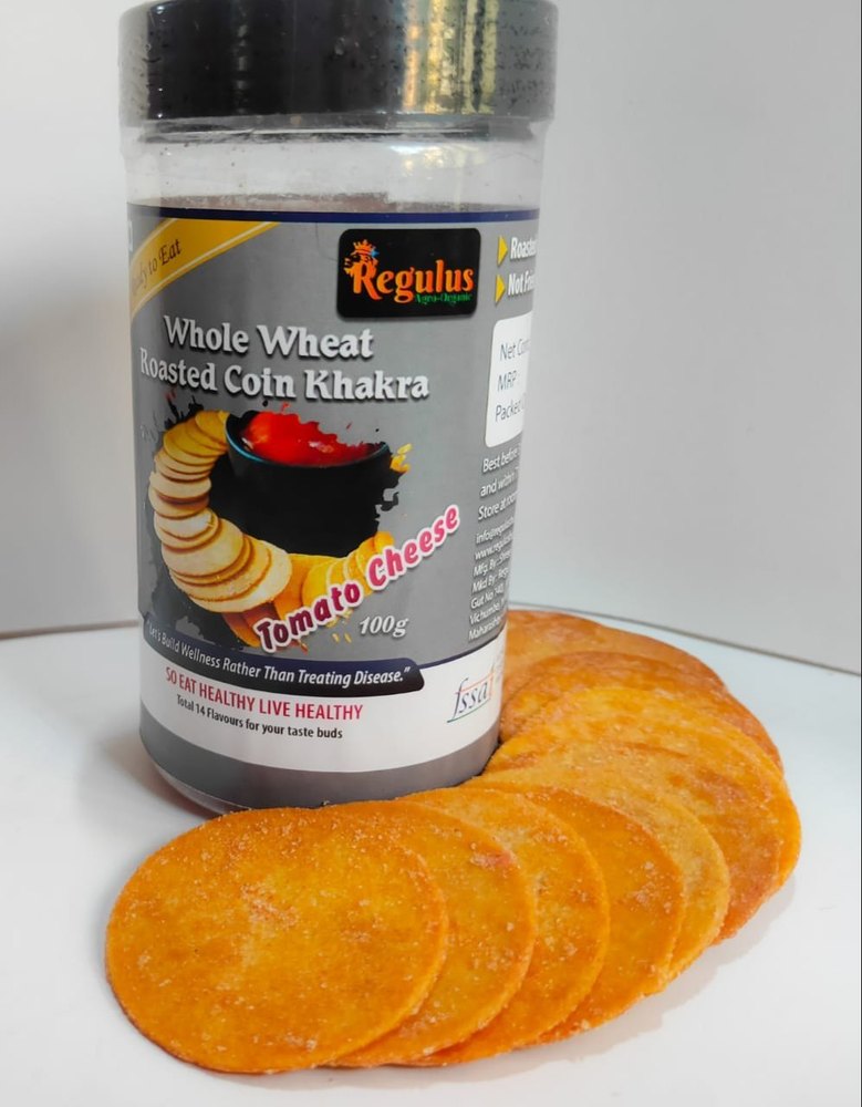 REGULUS 14 flavours Whole Wheat Roasted Coin Khakhra, 3 Months, Packaging Size: 100 Gm Pet Jars img