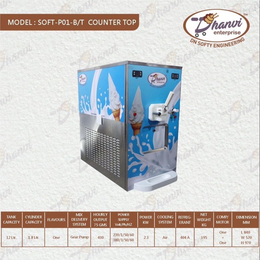 SOFT-P01-B/T Softy Ice Cream Making Machine, 10 to 20 litres per hour, Model Type: Table Top Model