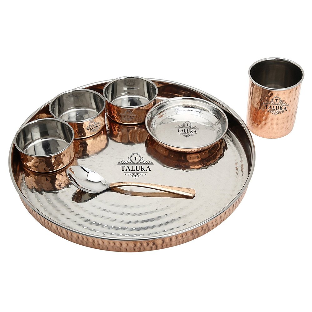 Taluka Brown Copper Steel Dinner Set, Size: 2.14 X 3.12 Inch