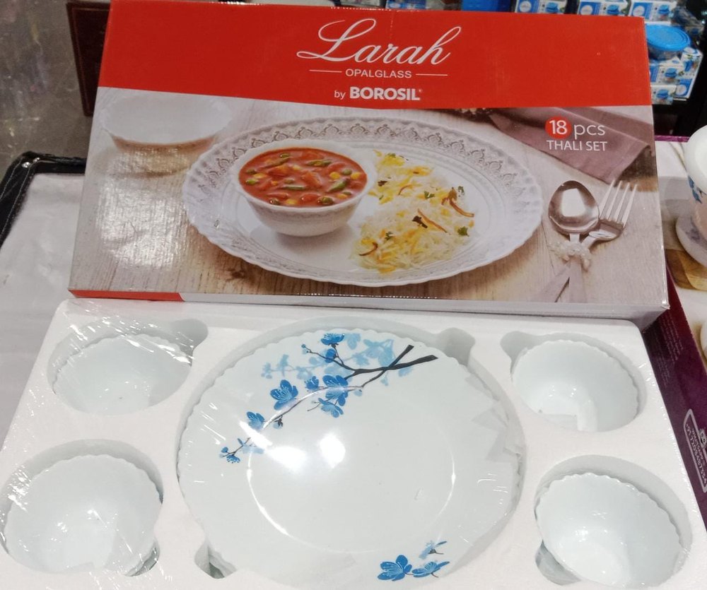 White Larah By Borosil Dinner Set, For Restaurant, 18pcs