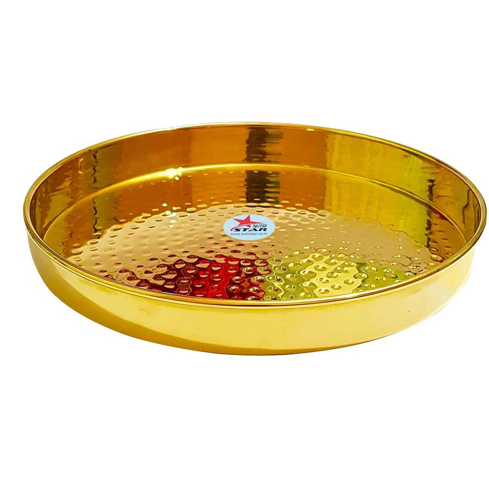 Gold Nutristar Brass Thaali Plate / Brass Plate / Brass Plates For Dinner, Packaging Type: Box, Shape: Round