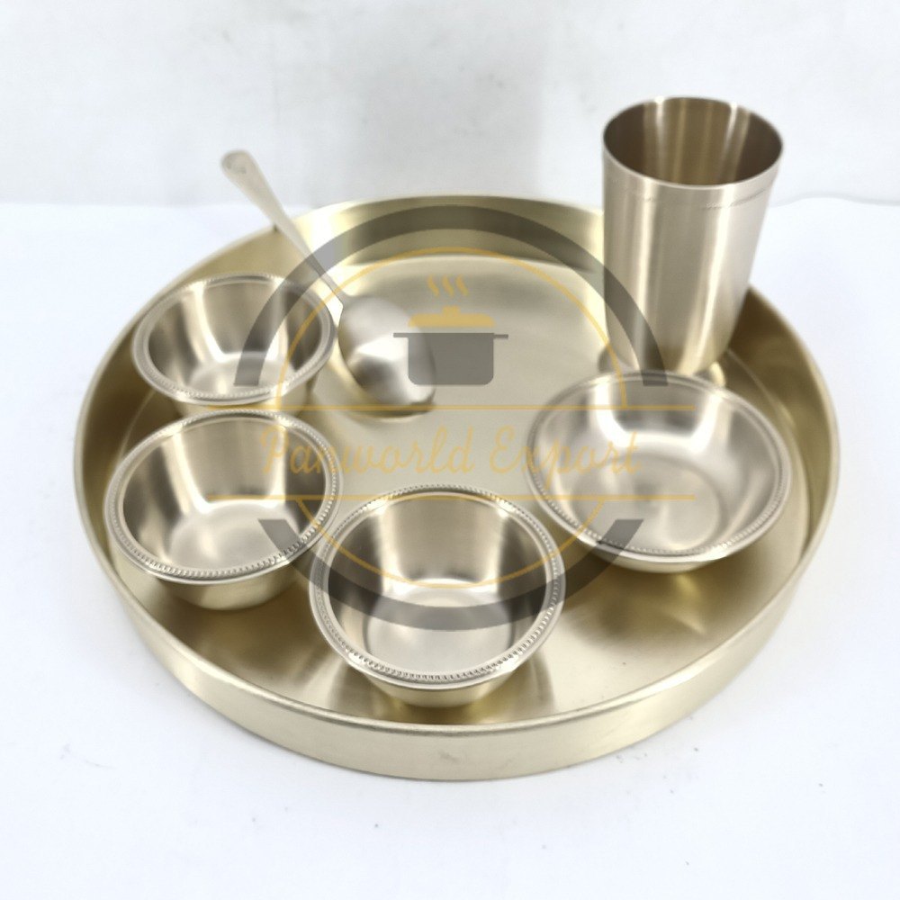 Round Golden Brass Dinner Set, For Home, Size: 25 cm