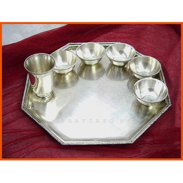 Silver Diining Hexa Brass Thali Set, For Dinning, Dimension: 14